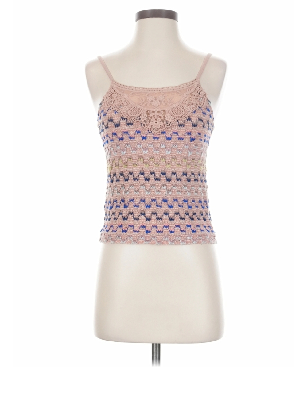 FREE PEOPLE Knit Crochet Tank Top in Blush with Multicolor Accents